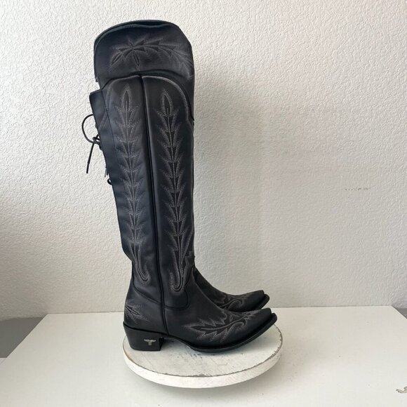 Lane LEXINGTON Knee High Womens Cowboy Boots 10 Jet Black Western Cowgirl Tall - Picture 2 of 11